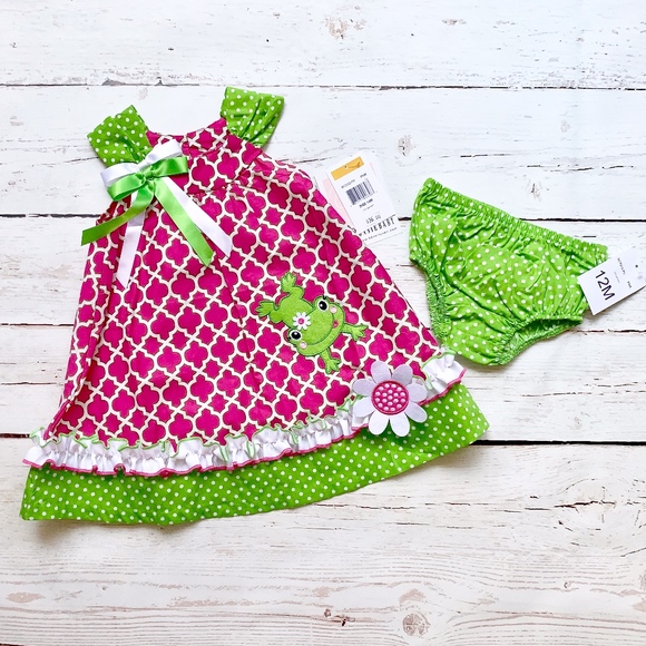 Bonnie Baby Other - Bonnie Baby Girl 12 mo Polka Dot Frog Flower Set
